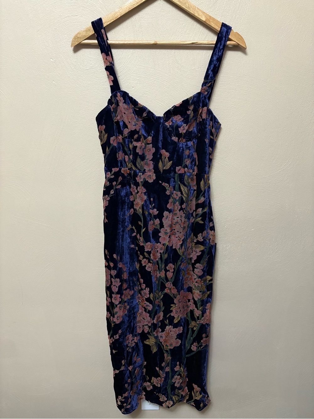 Lulus Romantic Stunner Navy Blue Floral Burnout Velvet Lace-Up Dress Medium NWT - Picture 5 of 14